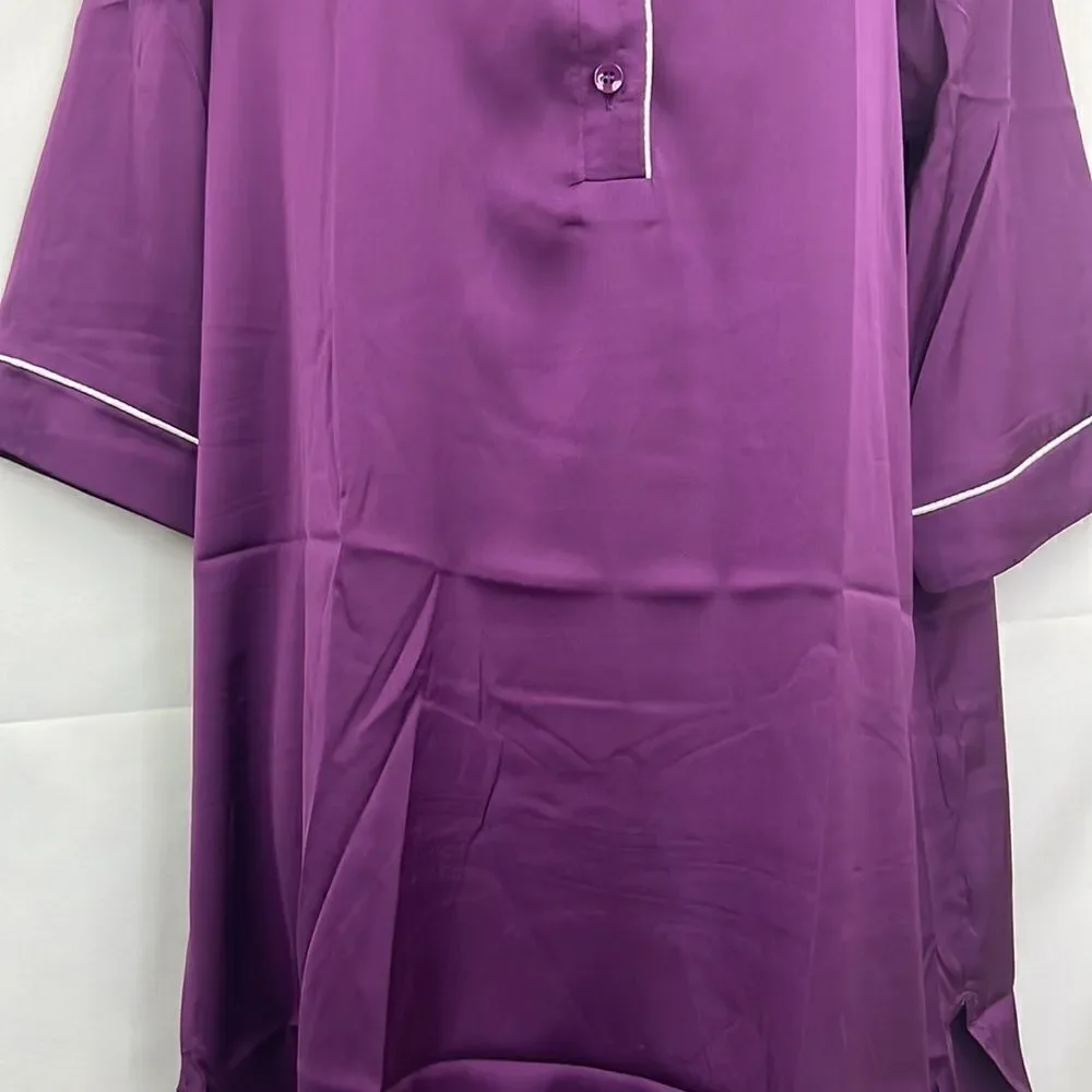 EKouaer Purple with white piping satin night shirt gown NWT size small